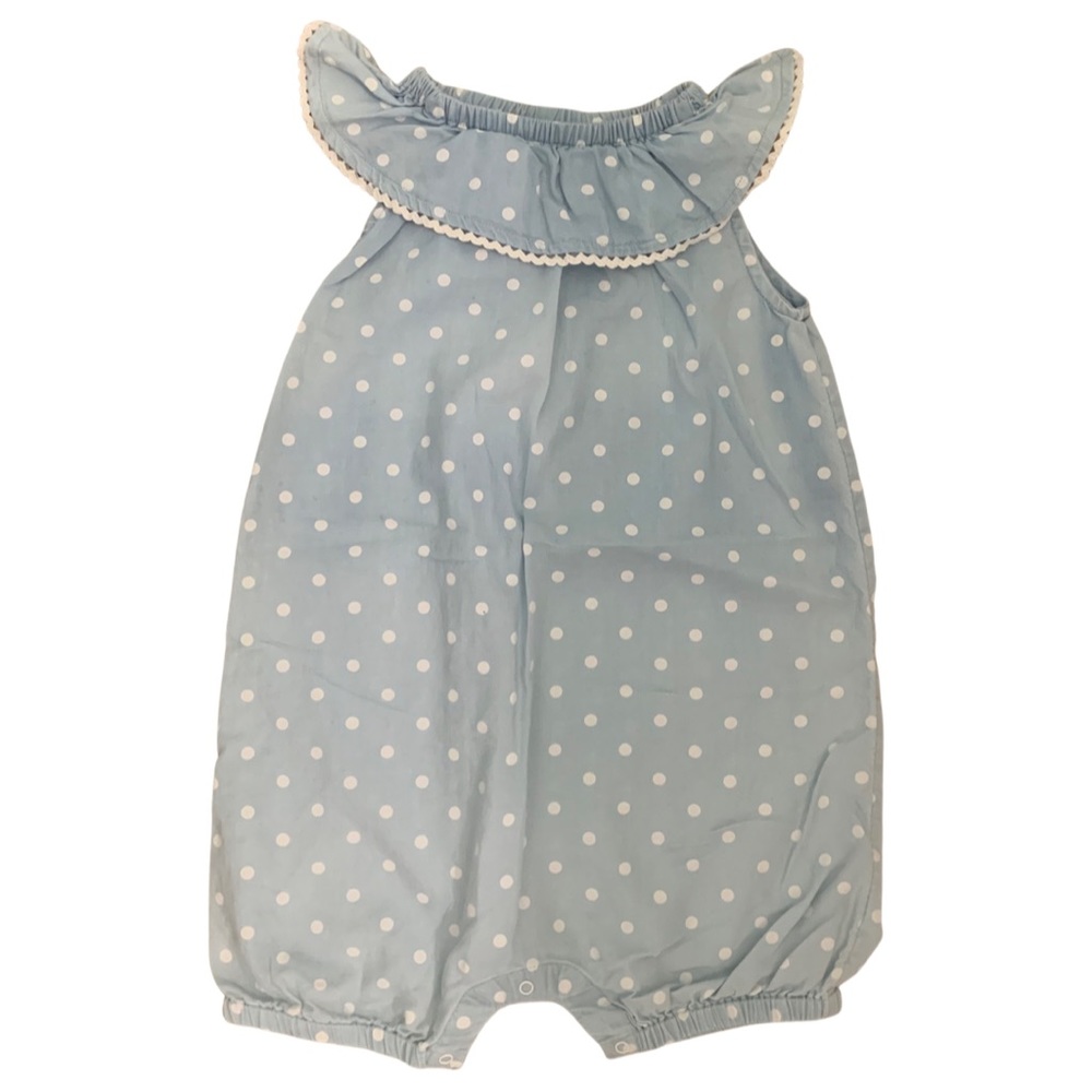 TUCKER + TATE Baby Polka Dot Chambray Off Shoulder Scoop Neck Romper - 24M